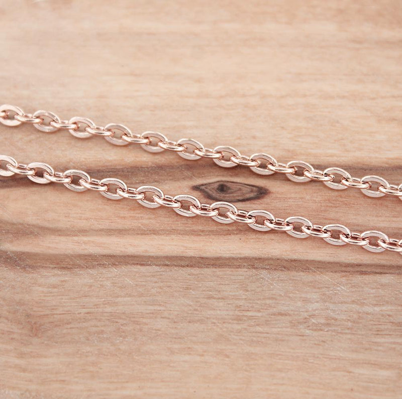 Collier Chaîne Câble Acier Inoxydable Or Rose 24" - 3mm - 1 Collier - N540