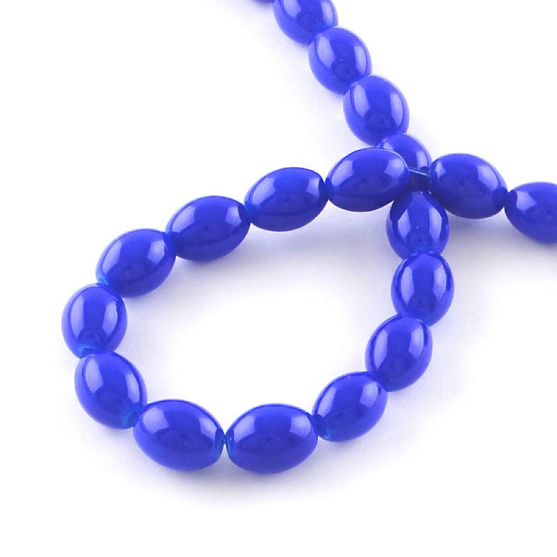 Perles de Verre Ovales 8mm x 6mm - Bleu Royal - 1 Rang 78 Perles - BD071 