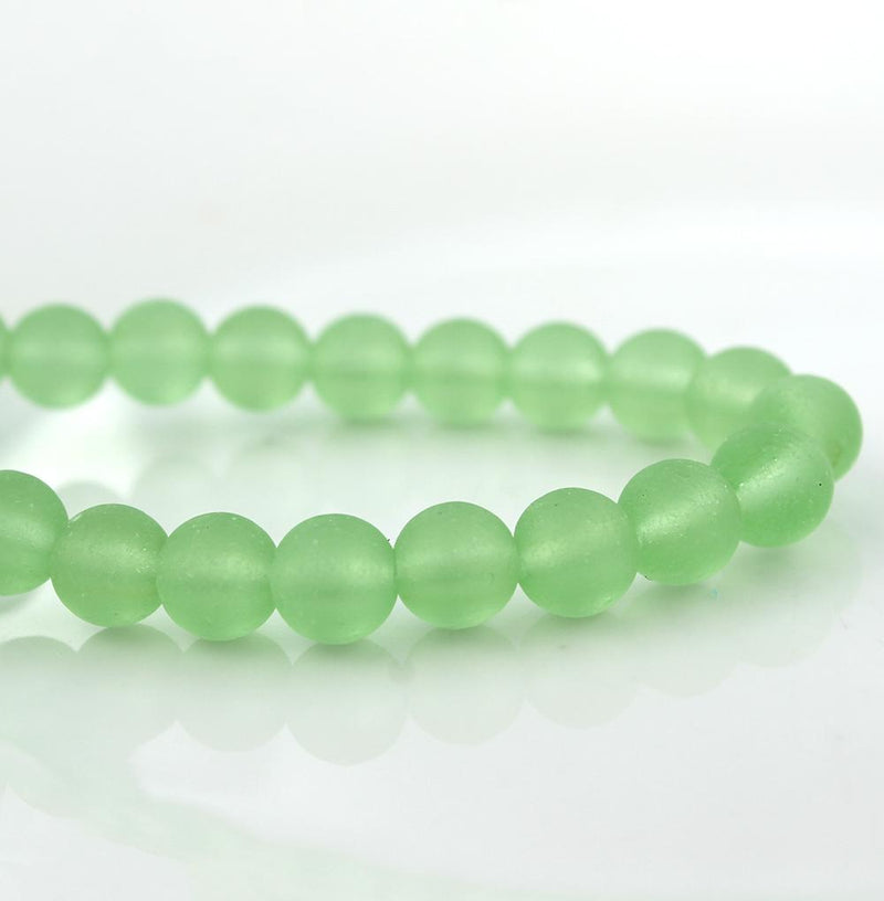 Round Cultured Sea Glass Beads 8mm - Frosted Green - 1 Strand 24 Beads - U125