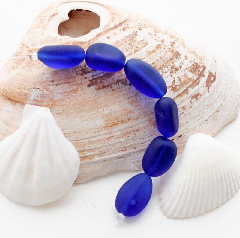 Nugget Cultured Sea Glass Beads 18mm x 22mm  - Cobalt Blue - 1 Strand 6 Beads - U097