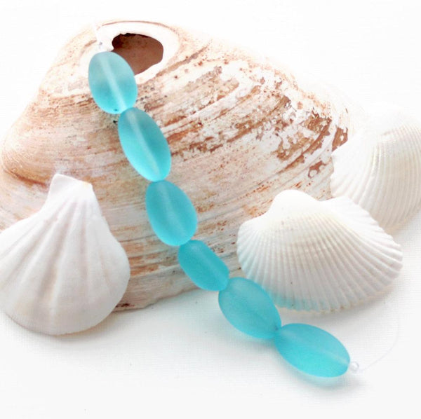 Nugget Cultured Sea Glass Beads 18mm x 22mm  - Frosted Light Blue - 1 Strand 6 Beads - U096