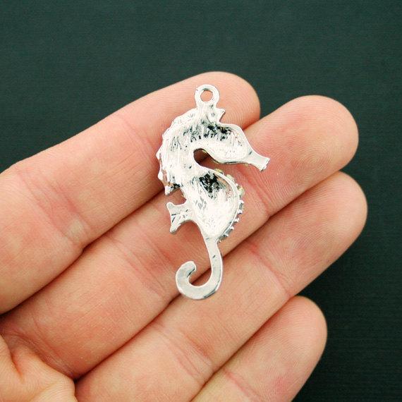 Seahorse Silver Tone Charm With Inset Rhinestones - SC6759