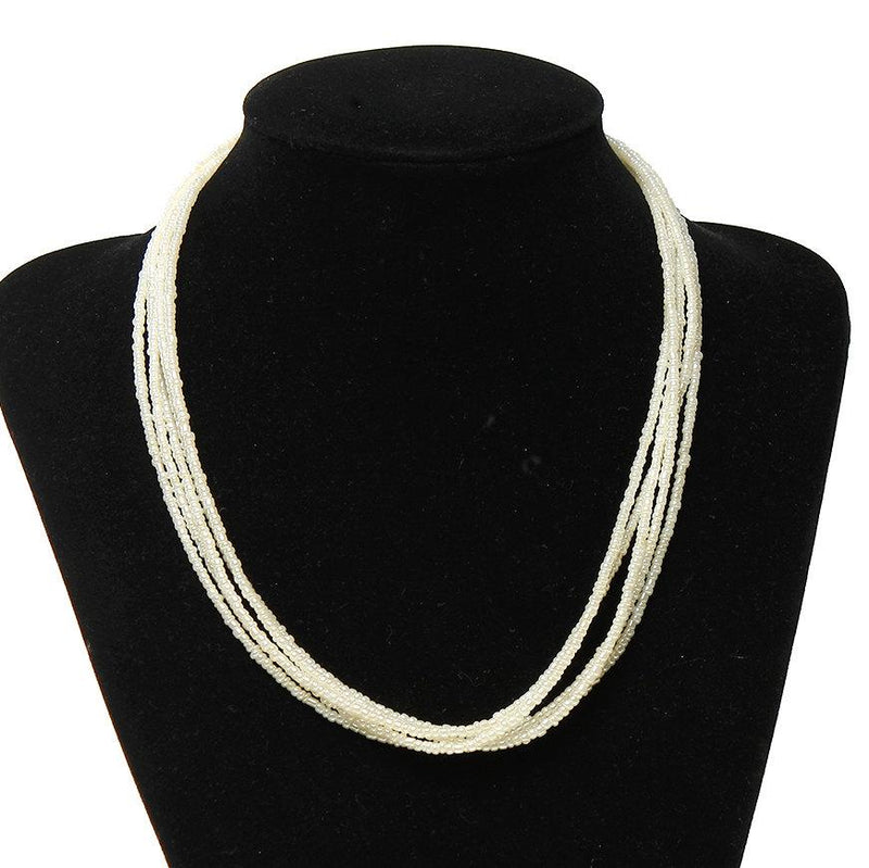 Seed Bead Necklace Ivory Tone Base 5 Strand With Clasp and Extender - N108