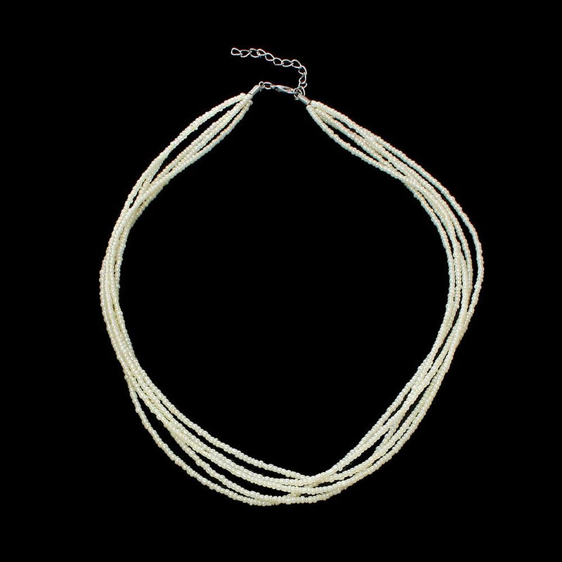 Collier de perles de rocaille Base ton ivoire 5 brins avec fermoir et rallonge - N108