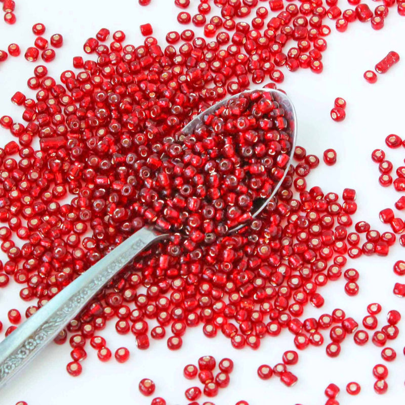 Seed Glass Beads 6/0 4mm - Silver Lined Garnet Red - 50g 495 Beads - BD1298