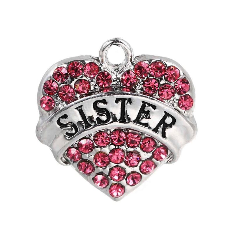 Sister Antique Silver Tone Charm With Inset Rhinestones - SC5578