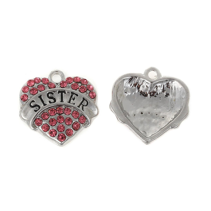 Sister Antique Silver Tone Charm With Inset Rhinestones - SC5578
