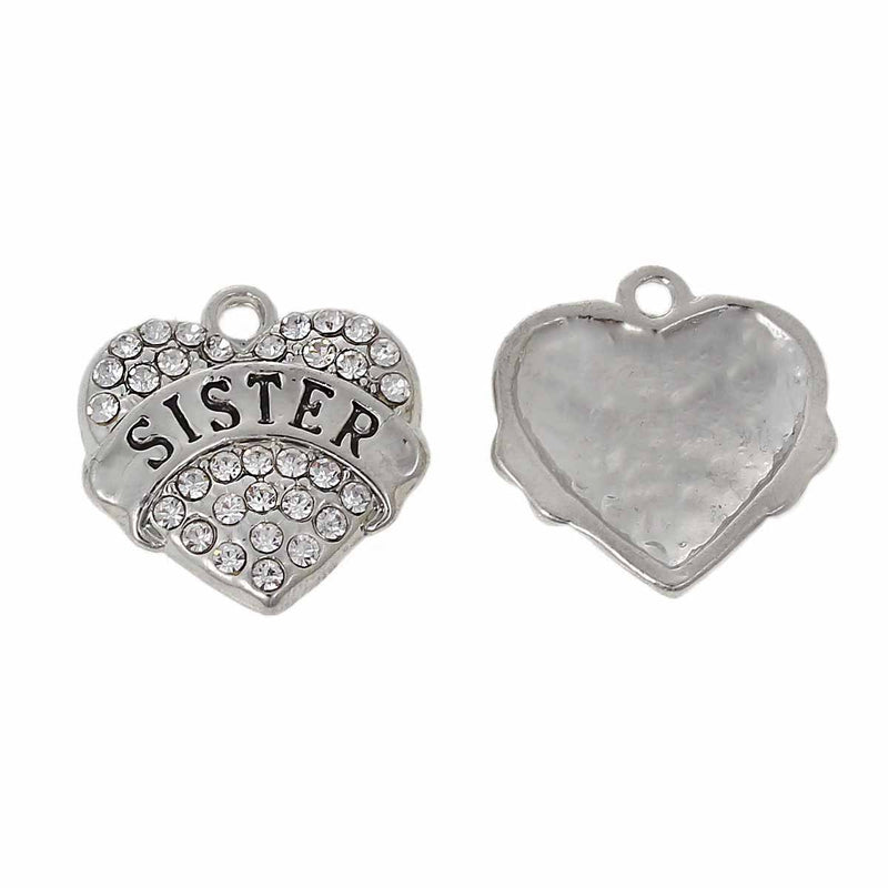 Sister Antique Silver Tone Charm with Inset Rhinestones - SC5575