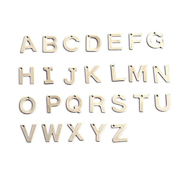 26 Alphabet Letter Silver Tone Stainless Steel Charms -