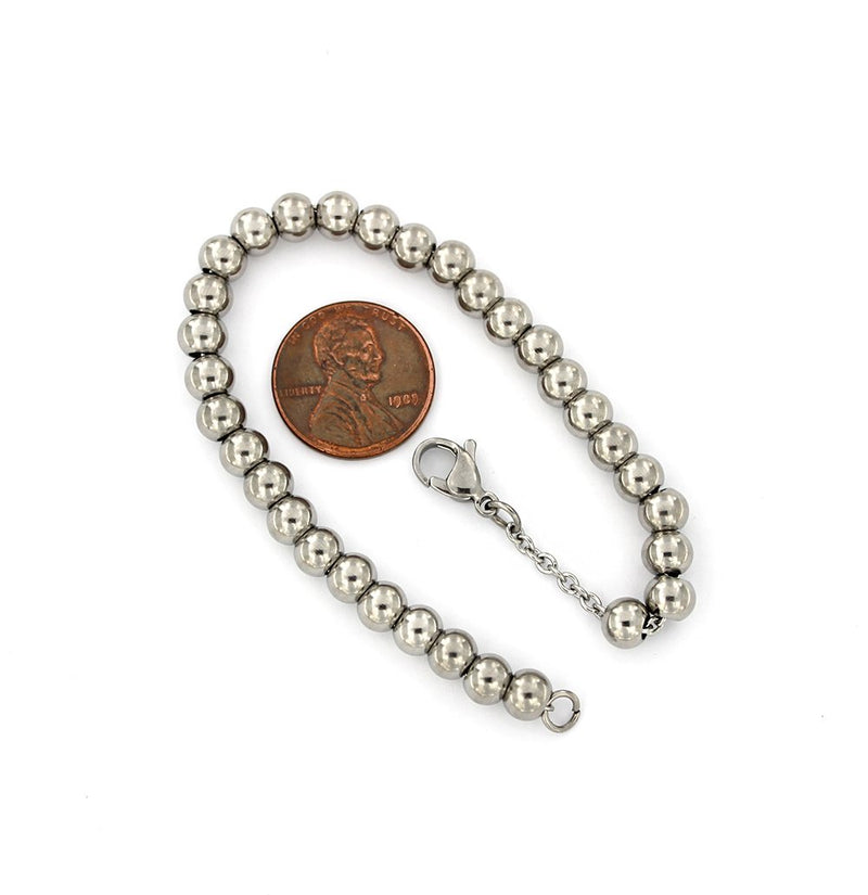 Stainless Steel Cable Chain Bracelet With Spacer Beads 7.75"- 2.2mm - 1 Bracelet - N094