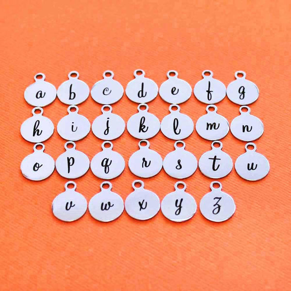 Breloques Lettres Acier Inoxydable - Alphabet Complet 26 Lettres - Alphabet Script Minuscule - 13mm Avec Boucle - ALPHA1600BFS