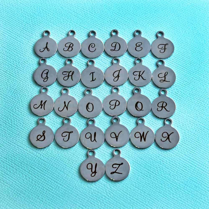 Breloques Lettres Acier Inoxydable - Alphabet Complet 26 Lettres - Alphabet Script Majuscule - 13mm Avec Boucle - ALPHA1500BFS 