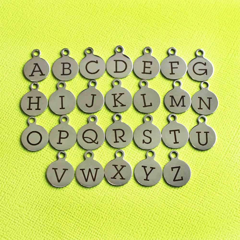Breloques Lettres Acier Inoxydable - Alphabet Complet 26 Lettres - Alphabet Majuscule - 13mm Avec Boucle - ALPHA1300BFS