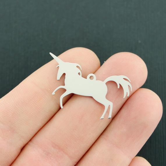 SALE Unicorn Silver Tone Stainless Steel Charms 2 Sided - MT682