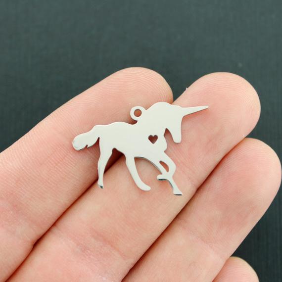 Unicorn Silver Tone Stainless Steel Charms 2 Sided - MT686