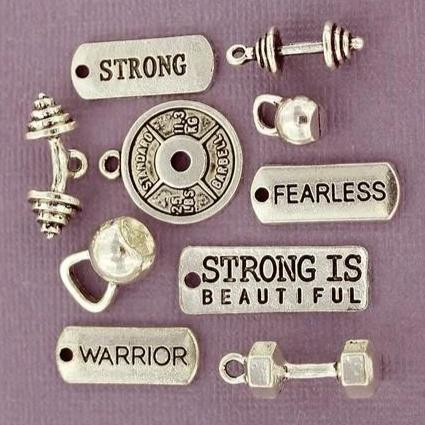 Weight Training Charm Collection Antique Silver Tone 10 Charms - COL335