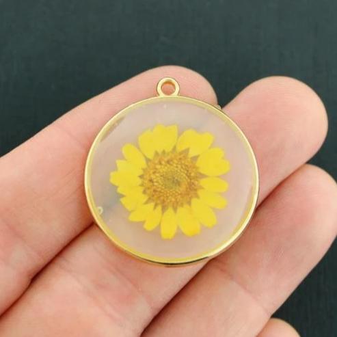 Dried Flower Gold Tone Enamel Charms - E689