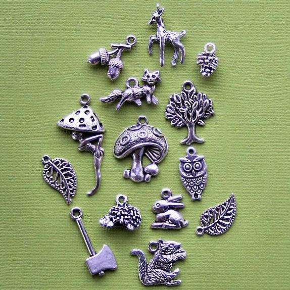 Woodland Charm Collection Antique Silver Tone 14 Charms - COL140
