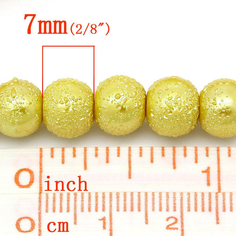 Perles de Verre Rondes 8mm - Jaune Doré Texturé - 1 Rang 117 Perles - BD716