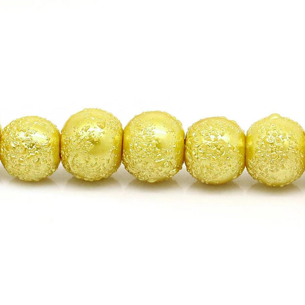 Perles de Verre Rondes 8mm - Jaune Doré Texturé - 1 Rang 117 Perles - BD716
