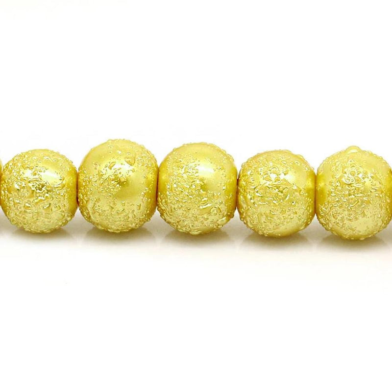 Round Glass Beads 8mm - Textured Golden Yellow - 1 Strand 117 Beads - BD716