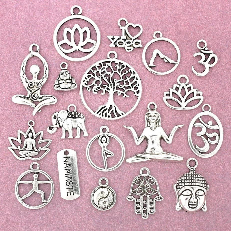 Deluxe Yoga Charm Collection Ton argent antique 18 breloques différentes - COL037