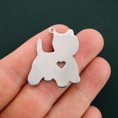 Yorkie Silver Tone Stainless Steel Charms 2 Sided - MT414