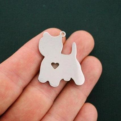 Yorkie Silver Tone Stainless Steel Charms 2 Sided - MT414
